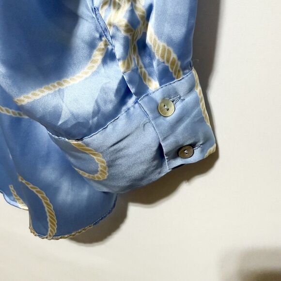 ZARA Blue Rope Print Satin Button Up Shirt XXL Long Sleeve Blouse Top - Picture 6 of 10